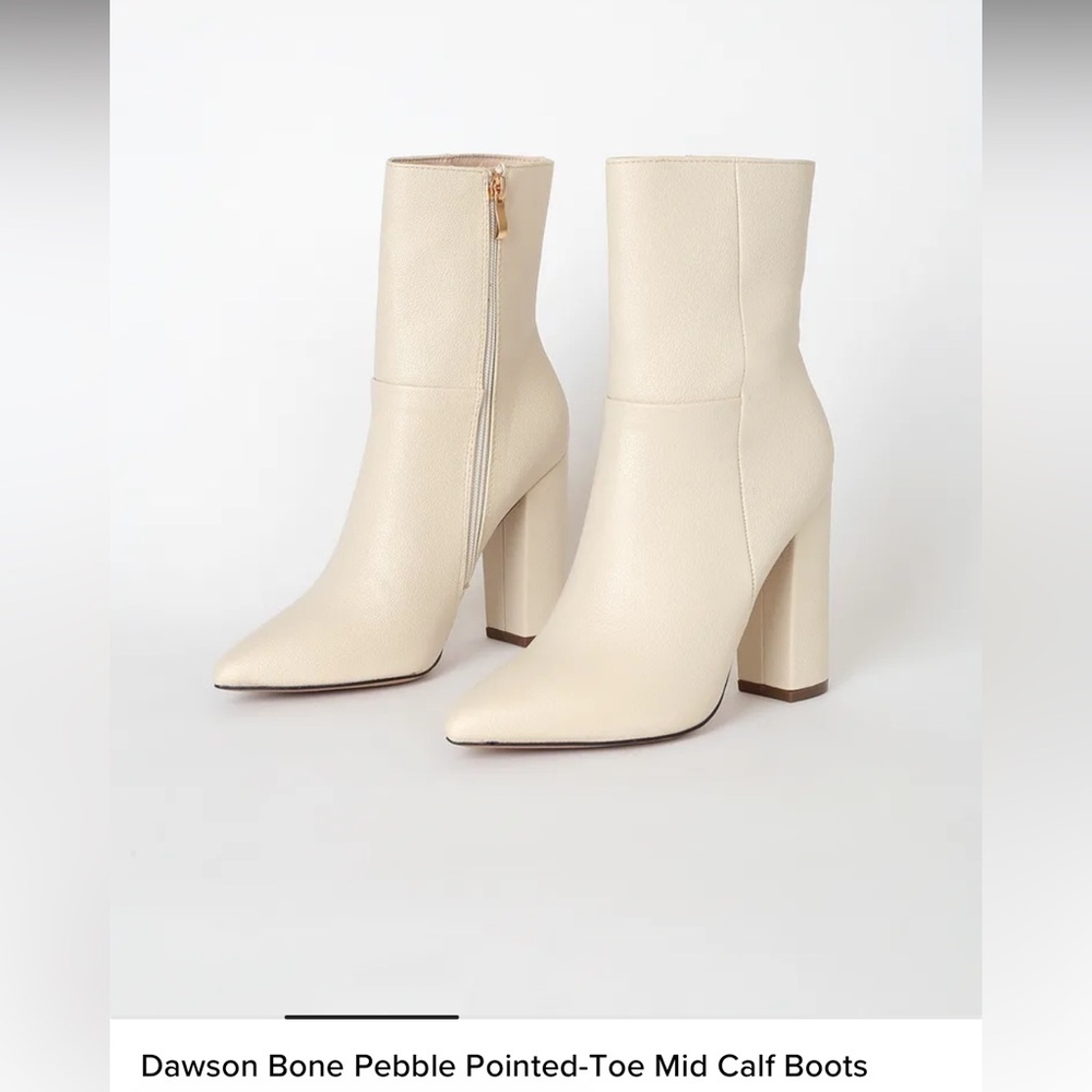 Lulus Dawson Bone Pebble Pointed-Toe Mid Calf Boots